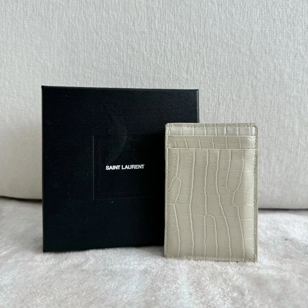 Saint Laurent White Croc Embossed Leather Uptown Card Holder Wallet - Picture 3 of 4